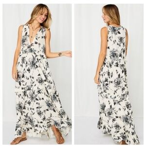 Elegant Black Maxi Dress with Floral Design